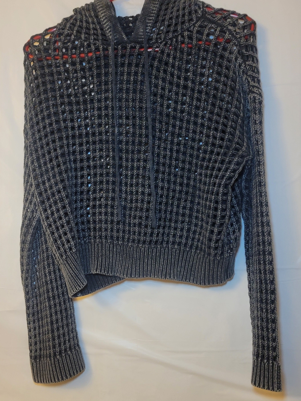 Arizona Jean Company Charcoal Open-Weave Cowl Hoodie Sweater